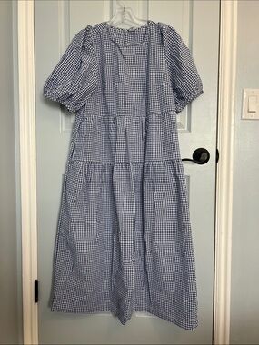 Old Navy Blue and White Gingham Dress with Button Back